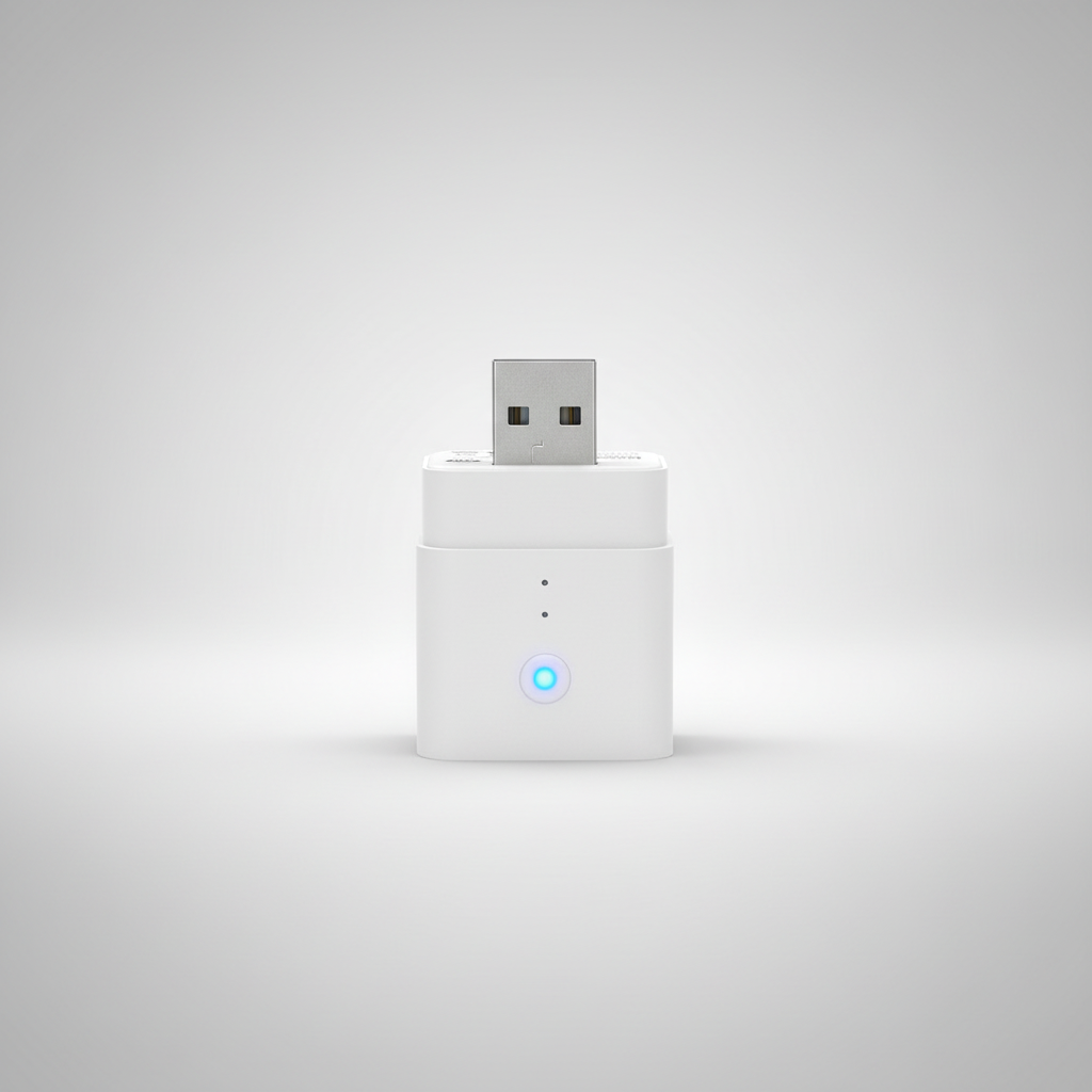 Nexdom Adaptador USB ZigBee SONOFF ZBMicro – Vista frontal fundo neutro premium