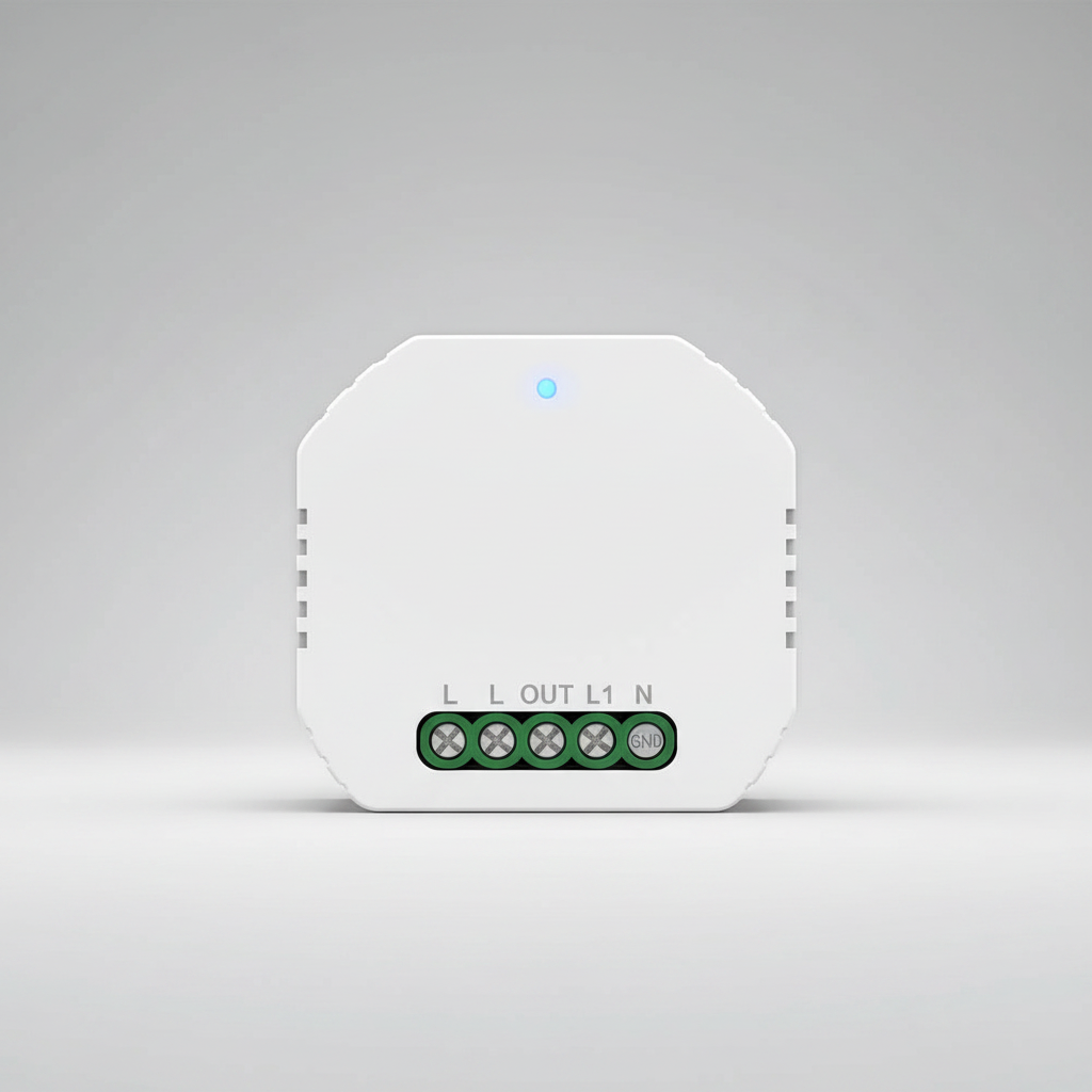 Nexdom Módulo Dimmer Inteligente MOES – Vista frontal fundo neutro premium