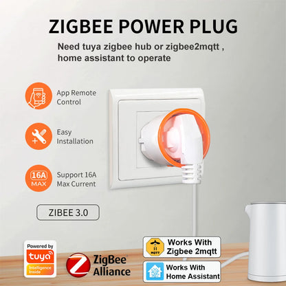 Haozee Smart Zigbee Plug Socket 3680W 16A Power Energy Monitoring Timer Switch EU Outlet Home Assistant Zigbee2mqtt