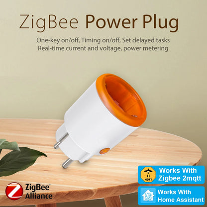 Haozee Smart Zigbee Plug Socket 3680W 16A Power Energy Monitoring Timer Switch EU Outlet Home Assistant Zigbee2mqtt