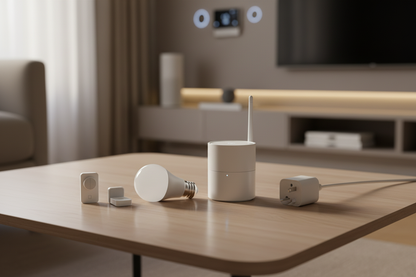 Nexdom Kit Casa Inteligente Essencial – Dispositivos smart home em ambiente doméstico moderno