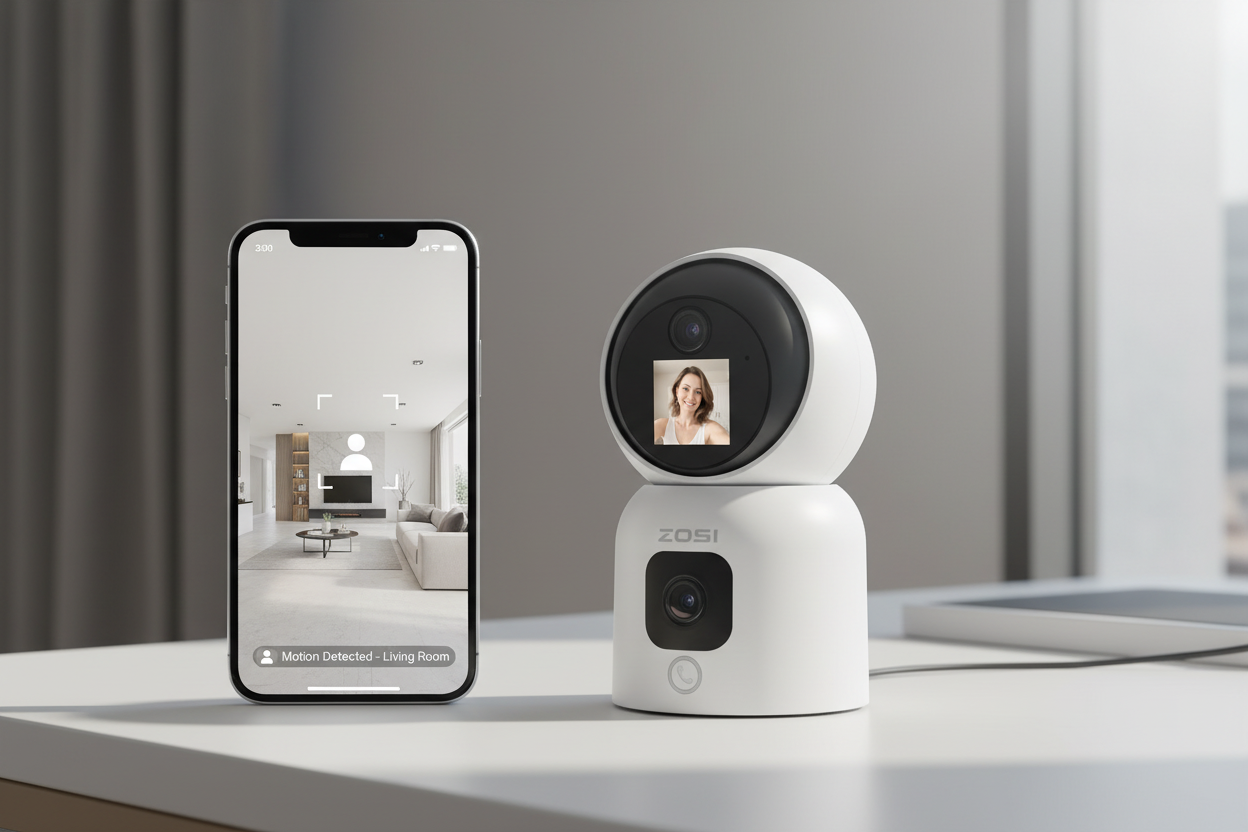 Nexdom Câmara Interior 360° ZOSI PTZ – Feed PTZ ao vivo com deteção IA via smartphone