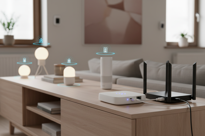 Nexdom Hub Gateway ZigBee com Fio MOES – Sala de estar ecossistema ZigBee completo