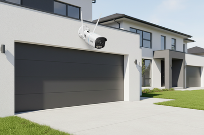 Nexdom Câmara Exterior ZOSI C186 4K – Montada acima da garagem entrada de dia