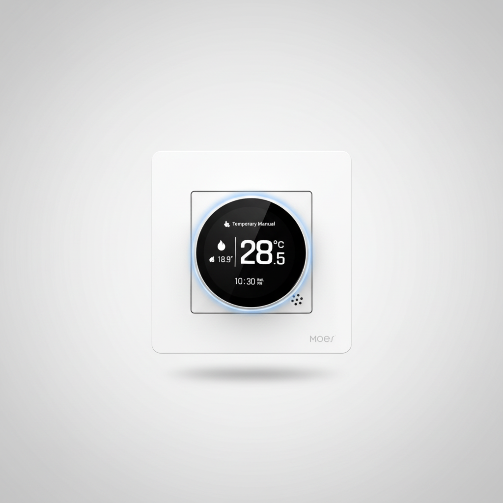 Nexdom Termostato Inteligente MOES ZigBee – Vista frontal fundo neutro premium