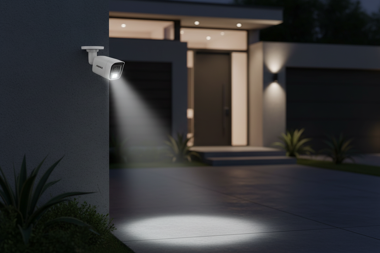 Nexdom Câmara de Segurança Exterior ANNKE 5MP – Montada na fachada com spotlight noturno
