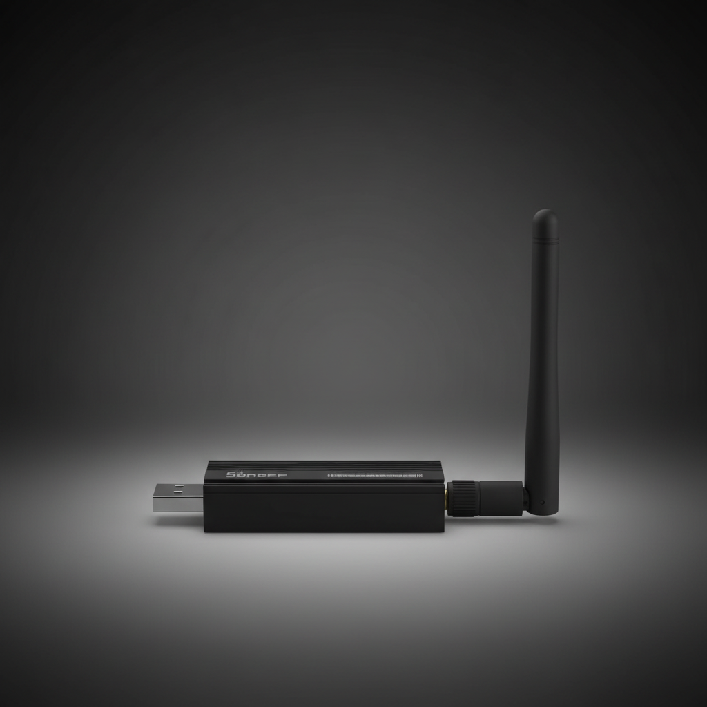 Nexdom Dongle USB ZigBee 3.0 SONOFF ZBDongle-E – Vista frontal fundo escuro premium
