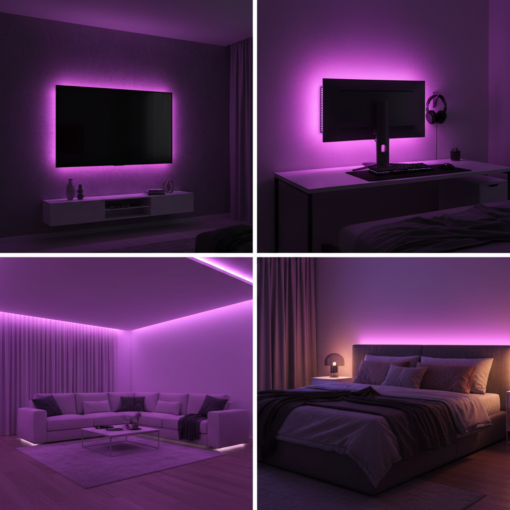 Fita LED RGB – instalação em 4 divisões