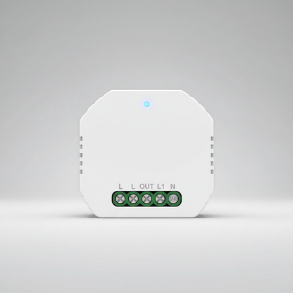Nexdom Módulo Dimmer Inteligente MOES – Vista frontal fundo neutro premium