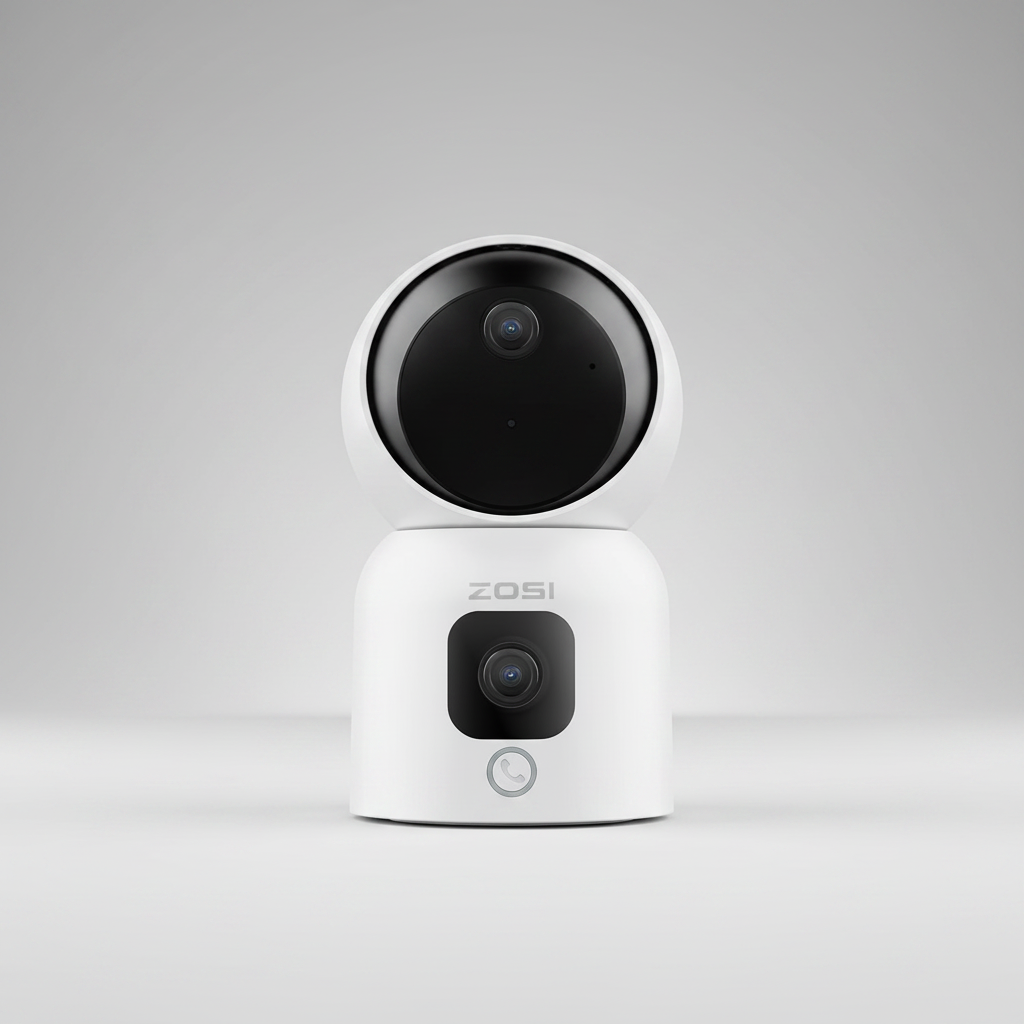Nexdom Câmara Interior 360° ZOSI PTZ – Vista frontal fundo neutro premium