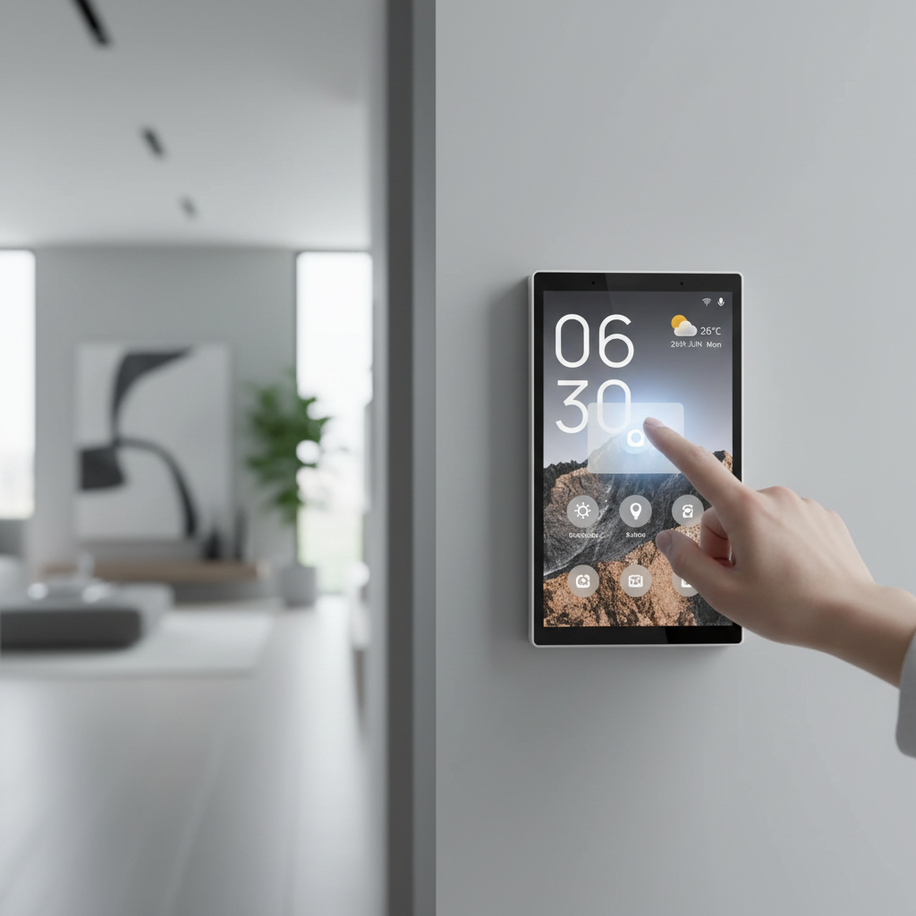 Nexdom Painel de Controlo Touch 5" MOES – Detalhe toque com dedo