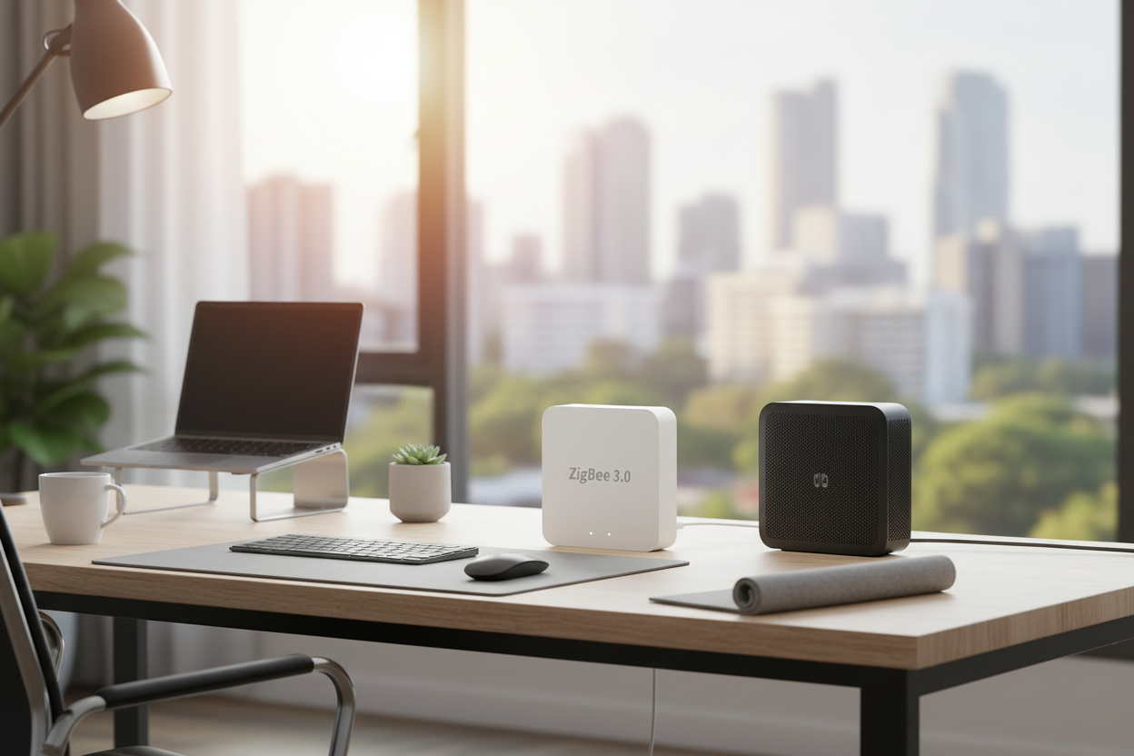 Nexdom Gateway Hub ZigBee 3.0 Tuya – Home office junto ao router