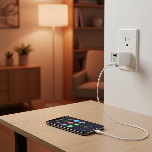Nexdom Adaptador USB ZigBee SONOFF ZBMicro – Ligado em tomada de parede com smartphone a carregar